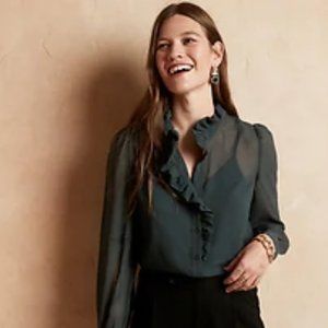NWOT Banana Republic Ruffle Blouse Emerald Ocean M